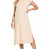Zenana Round Neck Side Slit Midi Dress - SAND BEIGE