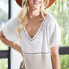 BiBi Colr Block Waffle Knit Top - TAUPE