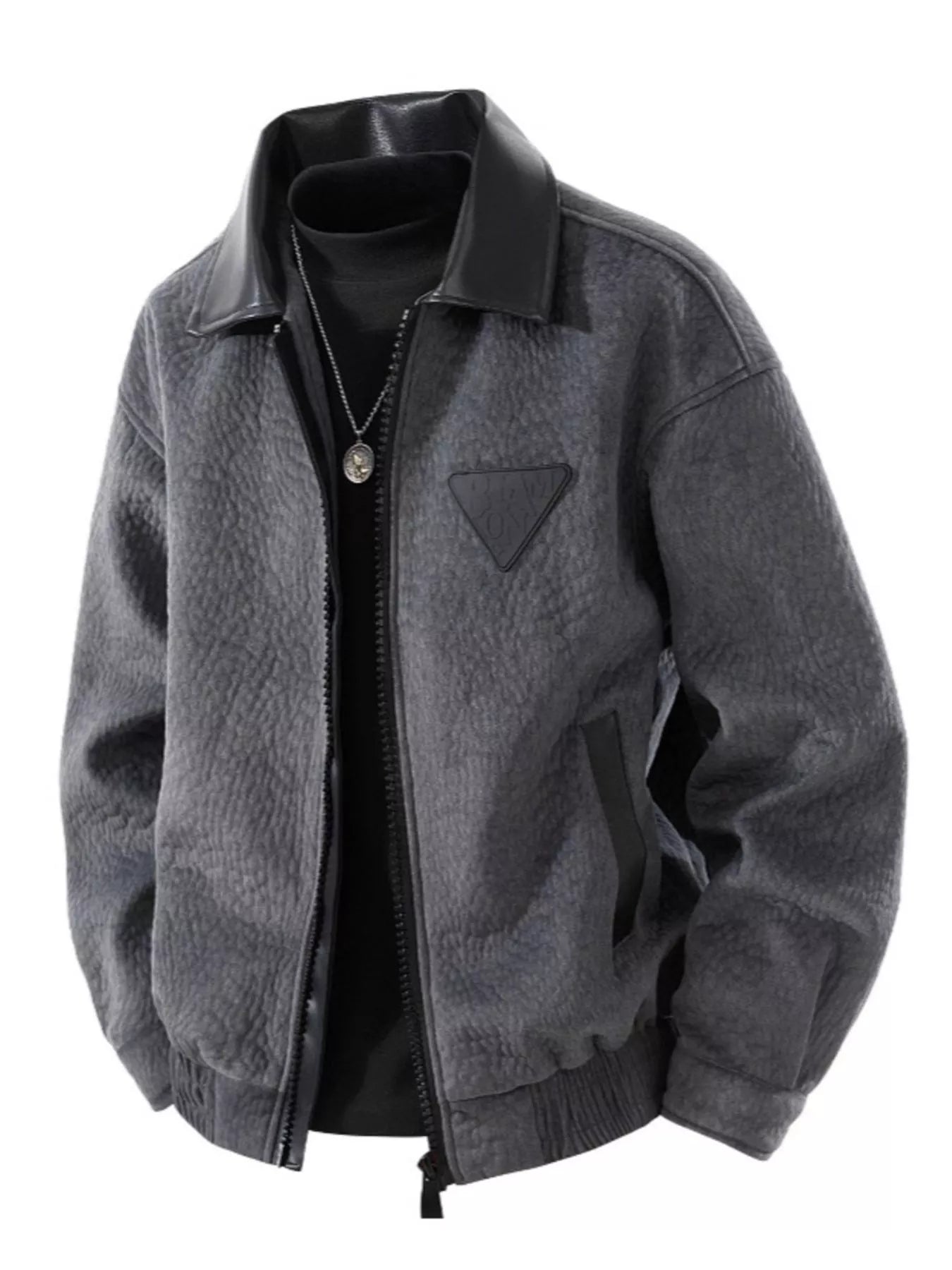 Men's Plus Size Leather Trimmed Zip Up Jacket - Farnelli