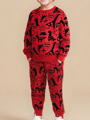 Children's Dinosaur Print Long Sleeve Sweatshirt & Pants Set - Farnelli