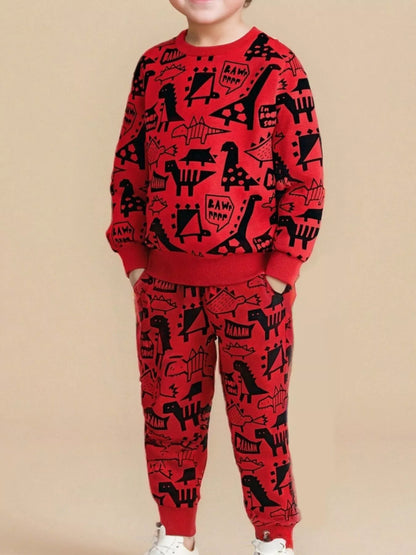 Children's Dinosaur Print Long Sleeve Sweatshirt & Pants Set - Farnelli