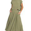 Zenana Woven Crinkle Gauze Crop Tee and Skirt Set - LT OLIVE