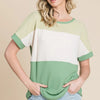 BOMBOM Color Block Short Sleeve T-Shirt - Green Multi