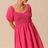 SO ME Textured Woven Daily Dress with Puff Sleeves - PINK