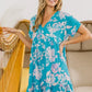 BiBi Floral Crinkle Shirred Ruffle Detail V Neck Dress - Farnelli