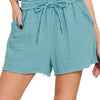 Zenana Double Gauze Drawstring Shorts - DUSTY TEAL