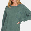 Zenana Full Size Contrast Stitching Brushed Ribbed Hacci Knit Top - ASH JADE