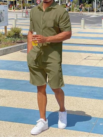 Men's Plus Size Button Up Shirt and Shorts Set - Farnelli