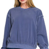 Zenana Soft Fleece Pigment Dye Round Neck Pullover - LT NAVY