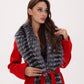 Genuine Silver Fox Virgin Wool Wrap Coat in Red
