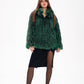 Reversible Genuine Silver Fox  Down Fill Coat in Emerald