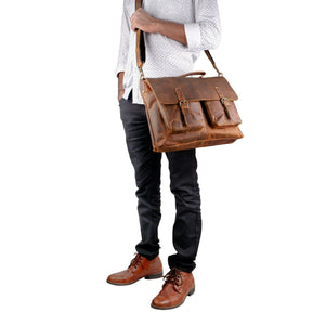 Genuine Buffalo leather messenger bag from Classy Leather Bags with adjustable shoulder strap and multiple compartments.