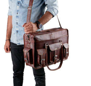 Classy Leather Bags Morgan leather briefcase with sturdy handles and sleek design, ideal for professional business use.