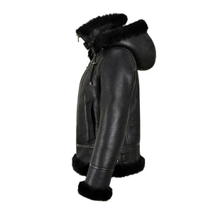 Women’s B3 Bomber Hooded Classic Black Shearling Jacket