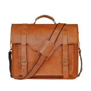 Classy Leather Bags The Classic Gentleman messenger bag with brown leather exterior and adjustable shoulder strap.