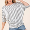 BOMBOM Striped Boat Neck Dolman Sleeve Top - Ivory