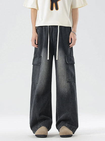 Men's Plus Size Wash Wide Leg Cargo Jeans - Farnelli