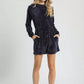 Umgee Velour Drawstring Mini Dress with Long Sleeves - Farnelli