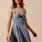 SO ME Mineral Washed Bow Ribbon Denim Flare Dress - Farnelli