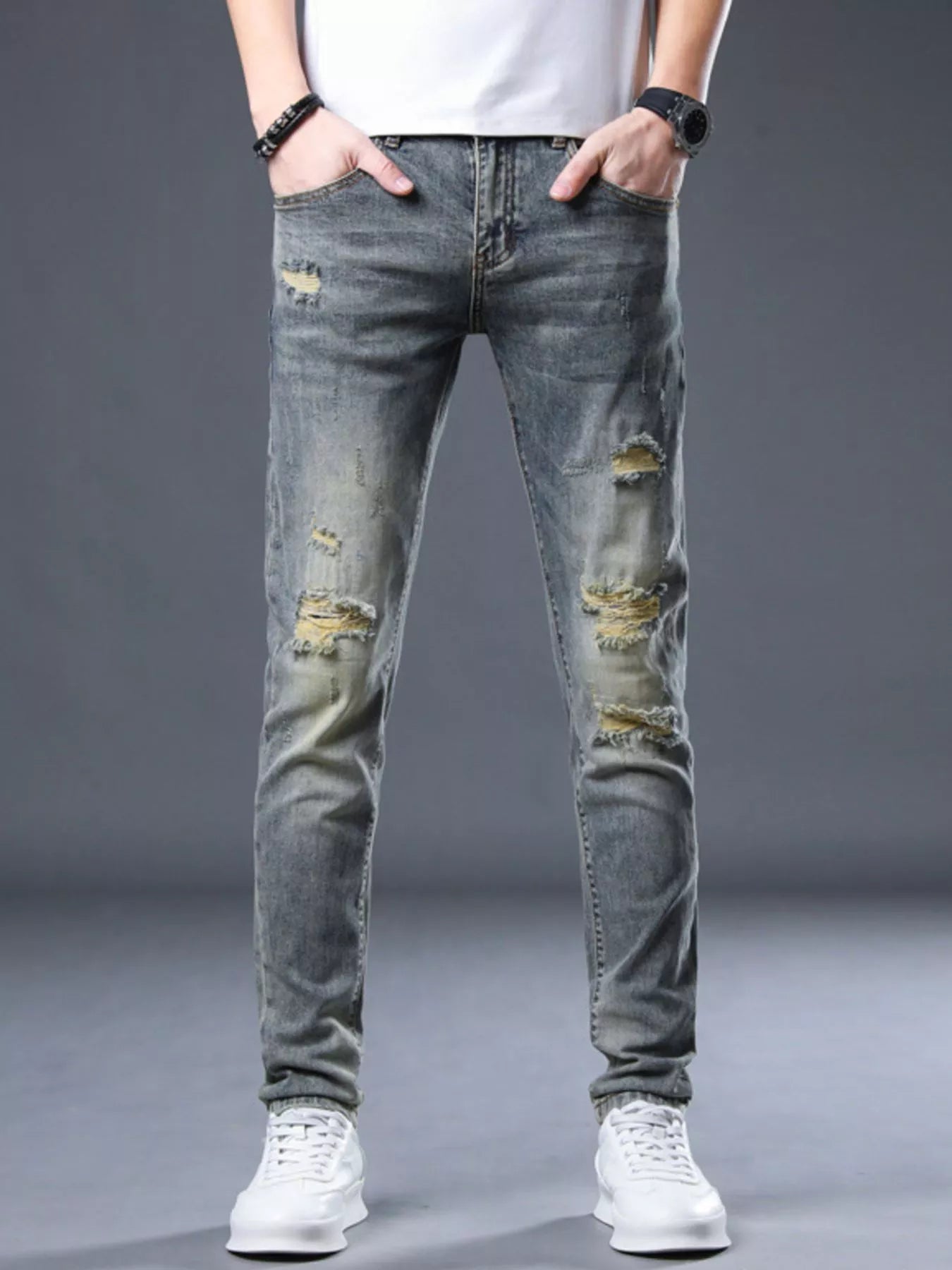 Men's Distressed Slim Fit Jeans - Farnelli