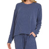 Zenana Corded Rib Long Sleeve Tee and Shorts Set - NAVY