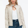 Snobbish PU Leather Biker Jacket with Side Zip Pockets - Sand
