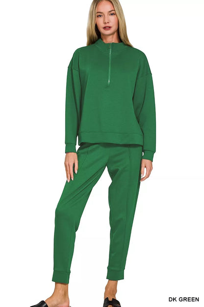 Zenana Scuba Half Zip Pullover and Jogger Set - Farnelli