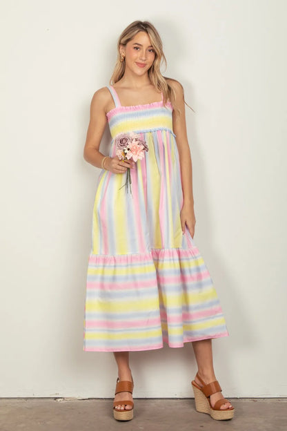 VERY J Striped Woven Smocked Midi Cami Dress - Farnelli
