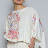 POL Floral Lace Patch Round Neck Double Gauze Top - Off White