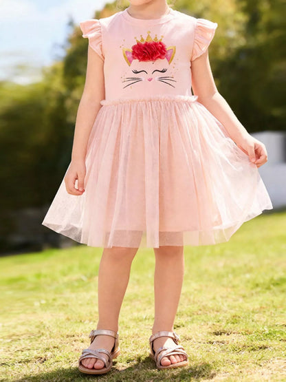 Children's Ruffled Sleeve Tulle Dress - Farnelli