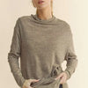 Davi & Dani Slit Mock Neck Long Sleeve Top - Taupe