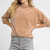 Umgee Ribbed Drawstring Hem Knit Top - TAN