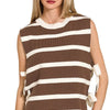 Zenana Side Tie Stripe Sweater Vest - BROWN