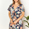 Honey Botanical Print Surplice Neck Tie Waist Romper - Multicolor