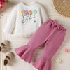 Children's Floral Applique Ribbed Top & Flare Leg Pants Set - Moonlit Mauve
