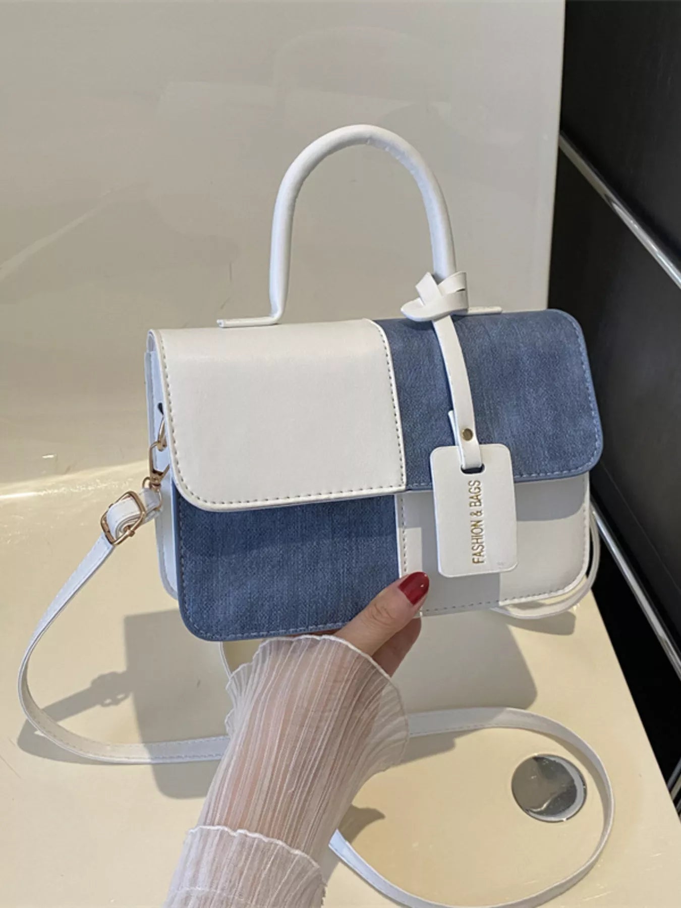 Two-Tone PU Leather Crossbody Bag - Farnelli