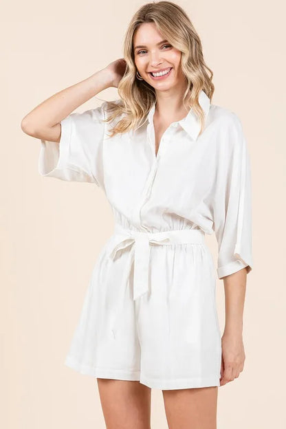 Mittoshop Tie Waist Half Sleeve Romper - Farnelli