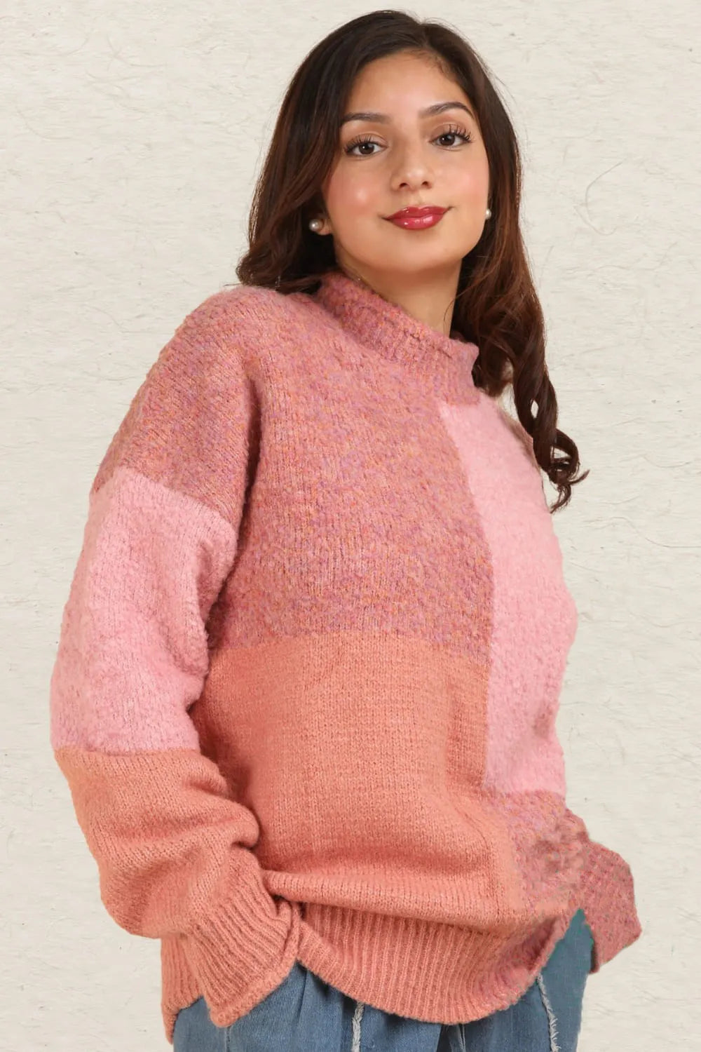 VERY J Color Block Mock Neck Drop Shoulder Sweater - Farnelli