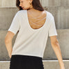 And The Why Pearly White Full Size Criss Cross Pearl Detail Open Back T-Shirt - Off White