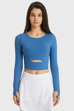 Millennia Cutout Long Sleeve Cropped Sports Top - Farnelli