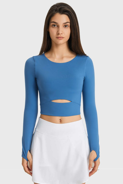 Millennia Cutout Long Sleeve Cropped Sports Top - Farnelli