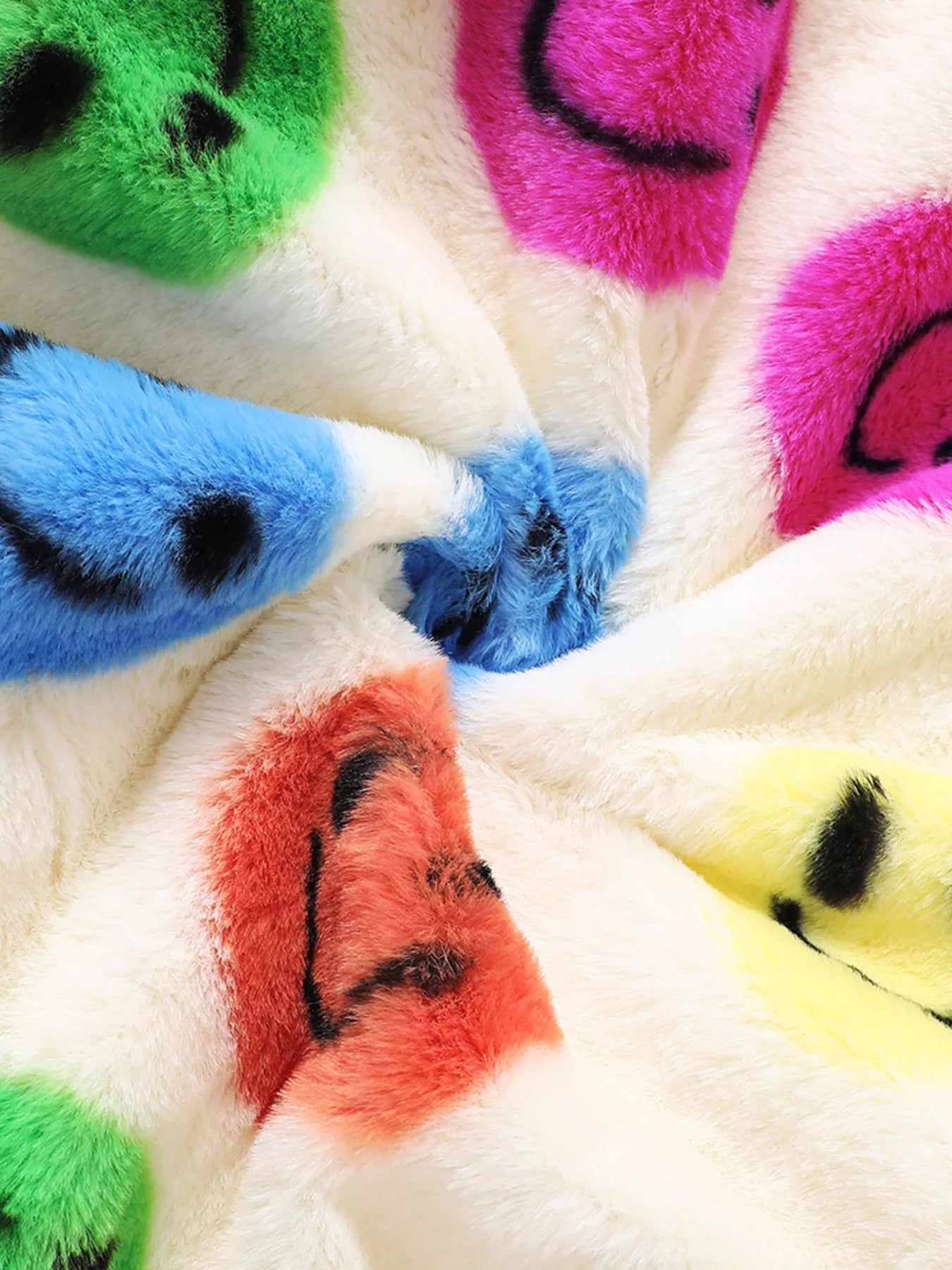 Children's Cheerful Smiley Face Print Plush Jacket - Farnelli
