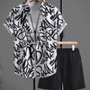 Men's Letter Print Shirt and Shots Set - Black