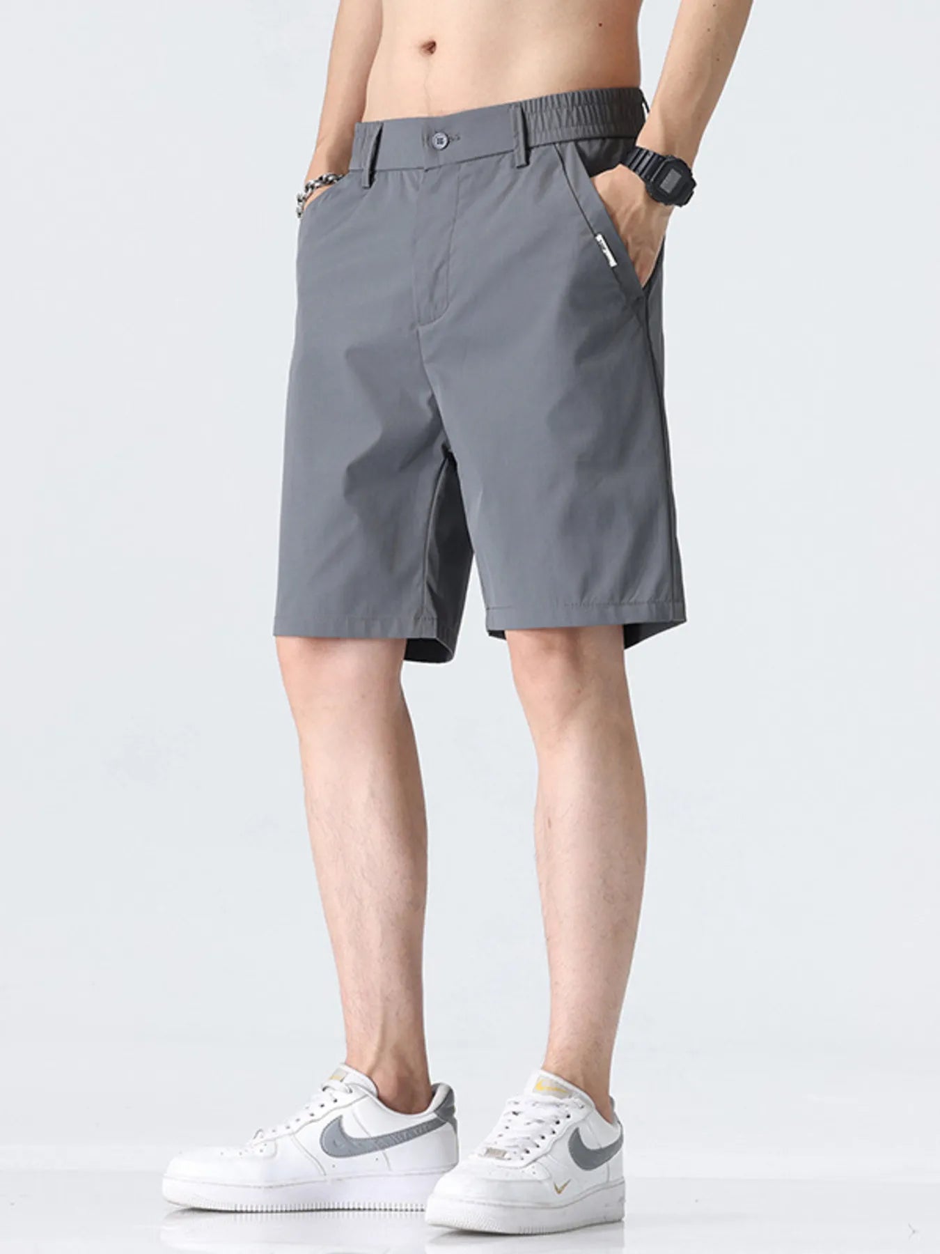 Men's Plus Size Elastic Waistband Shorts with Pockets - Farnelli