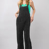 VERY J Texture Washed Wide Leg Overalls - Black