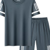Men's Plus Size Round Neck Short Sleeve Top and Shorts Set - Gray