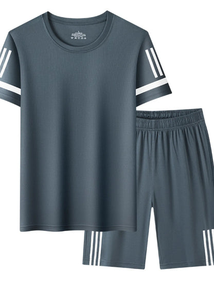Men's Plus Size Round Neck Short Sleeve Top and Shorts Set - Farnelli