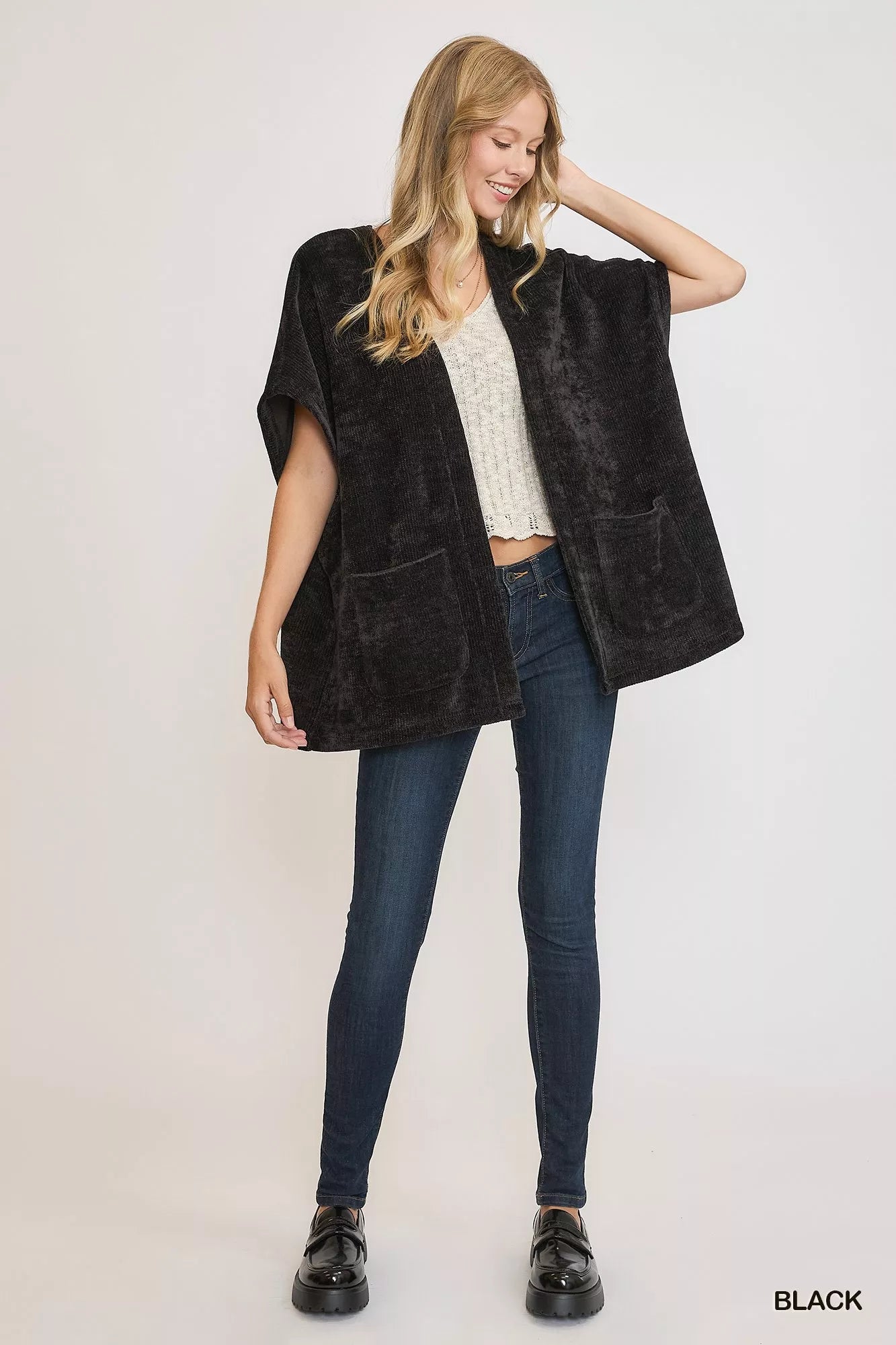 Umgee Open Front Knit Cardigan with Front Pockets - Farnelli