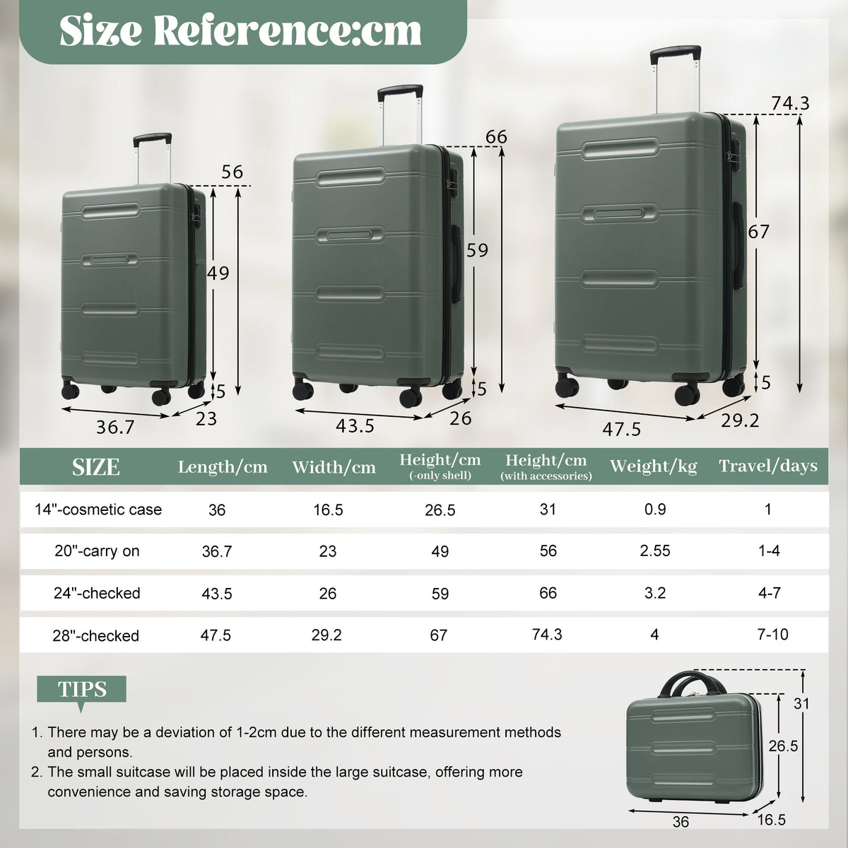 HouseOfZazla 6-piece lightweight hardshell luggage set with spinner wheels in assorted sizes