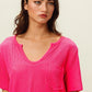 BiBi Waved Rib U Neck Top With Front Pocket - Farnelli